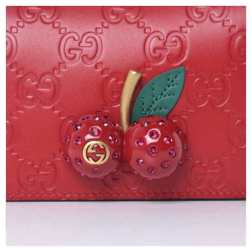 Gucci Red Cherry Embellished Clutch
